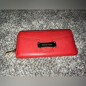 Michael Kors red leather zip around wallet